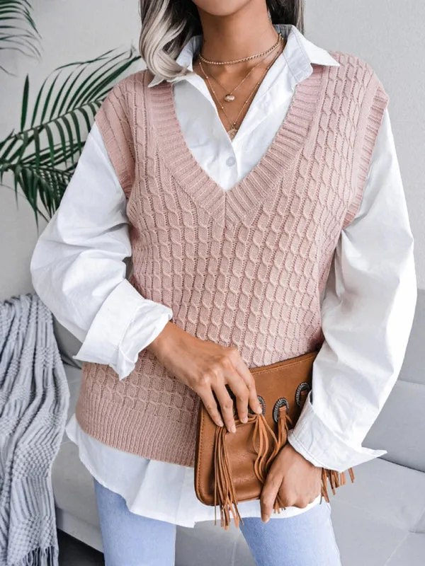 Knitwear Vest - V Neck Twist Knitted Sweater