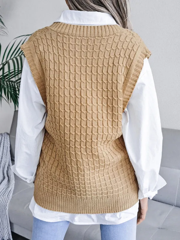 Knitwear Vest - V Neck Twist Knitted Sweater
