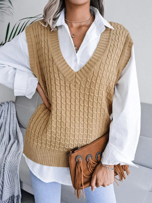 Knitwear Vest - V Neck Twist Knitted Sweater