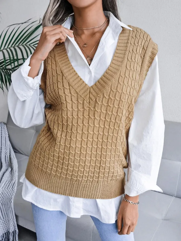 Knitwear Vest - V Neck Twist Knitted Sweater