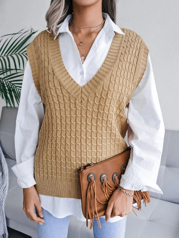 Knitwear Vest - V Neck Twist Knitted Sweater