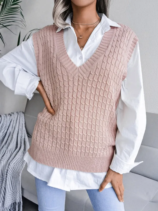 Knitwear Vest - V Neck Twist Knitted Sweater