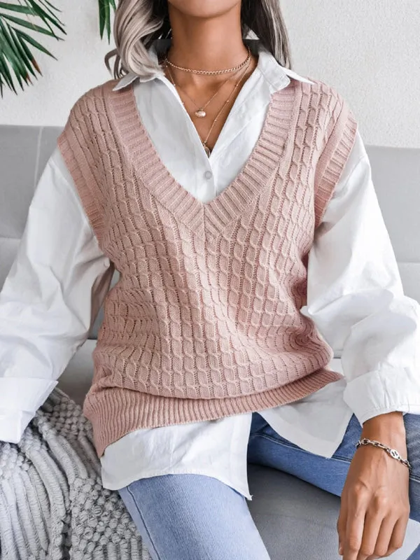 Knitwear Vest - V Neck Twist Knitted Sweater