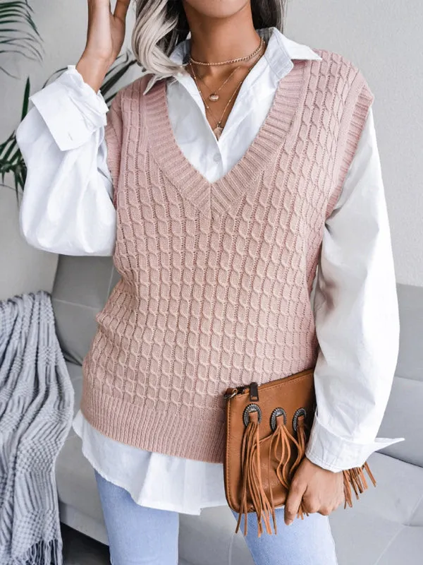 Knitwear Vest - V Neck Twist Knitted Sweater