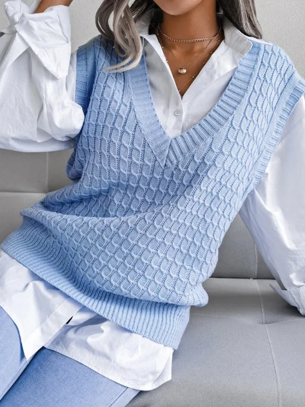 Knitwear Vest - V Neck Twist Knitted Sweater