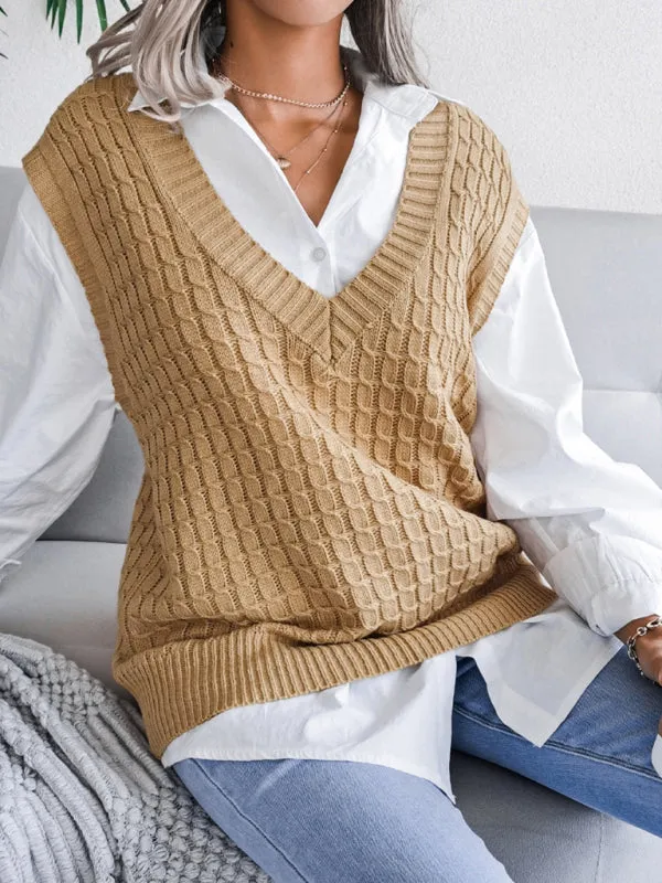 Knitwear Vest - V Neck Twist Knitted Sweater