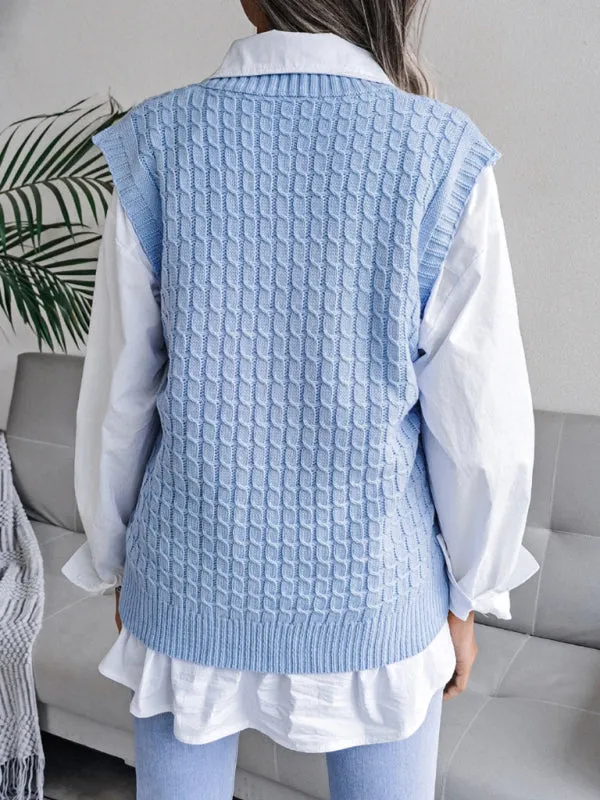 Knitwear Vest - V Neck Twist Knitted Sweater