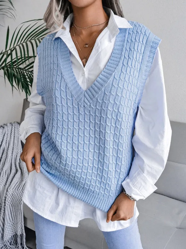 Knitwear Vest - V Neck Twist Knitted Sweater