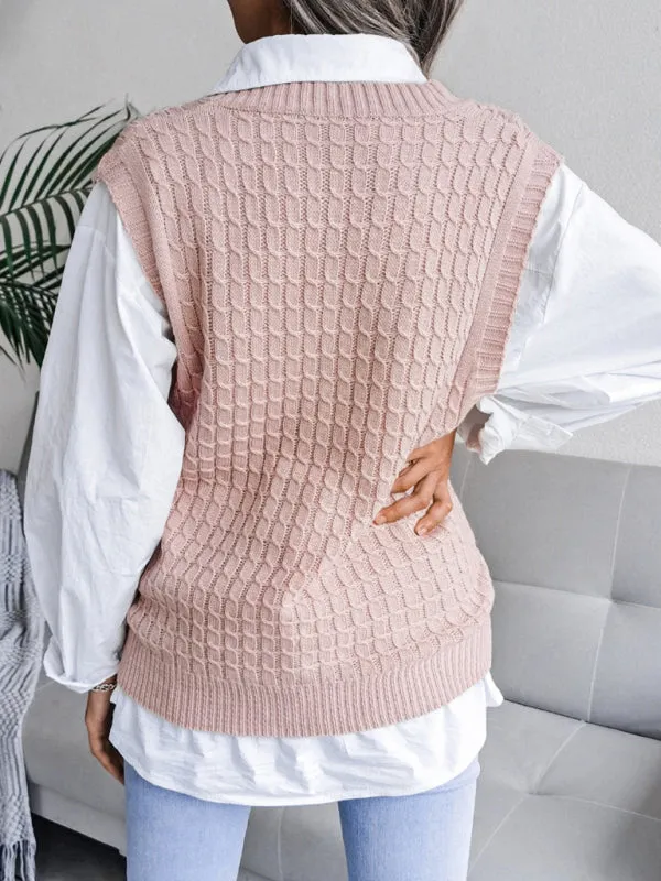 Knitwear Vest - V Neck Twist Knitted Sweater