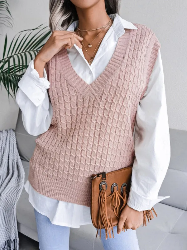 Knitwear Vest - V Neck Twist Knitted Sweater