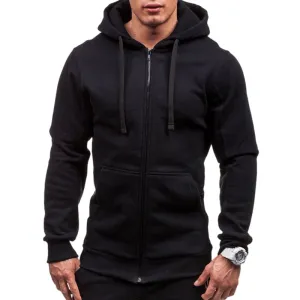 Men Fashion Hip Hop Pocket Zip Up Hooded Sweatshirt Casual Solid Long Sleeve Knitted Sport Sweatshirt Coat Outwear Jacket Tops