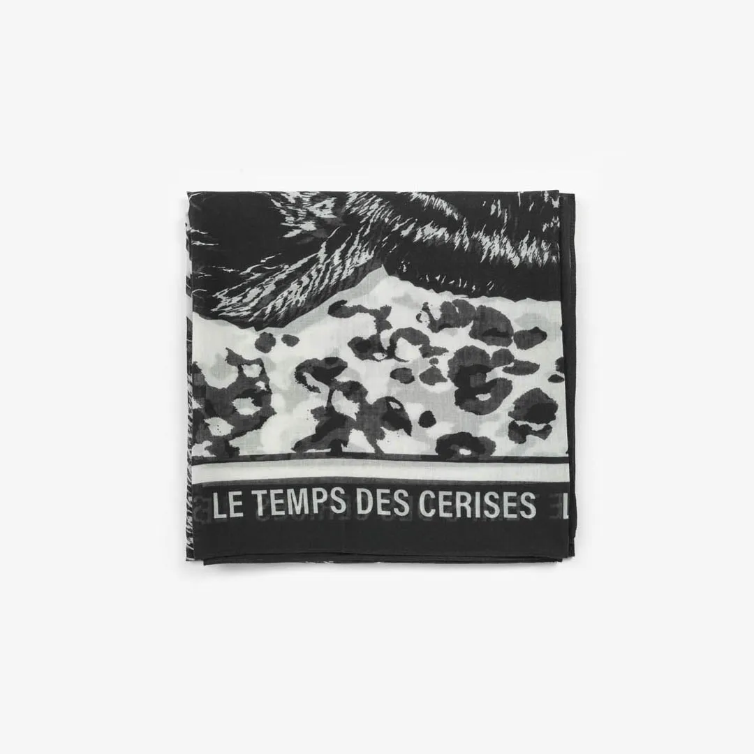 Peony Patterned Scarf - Black