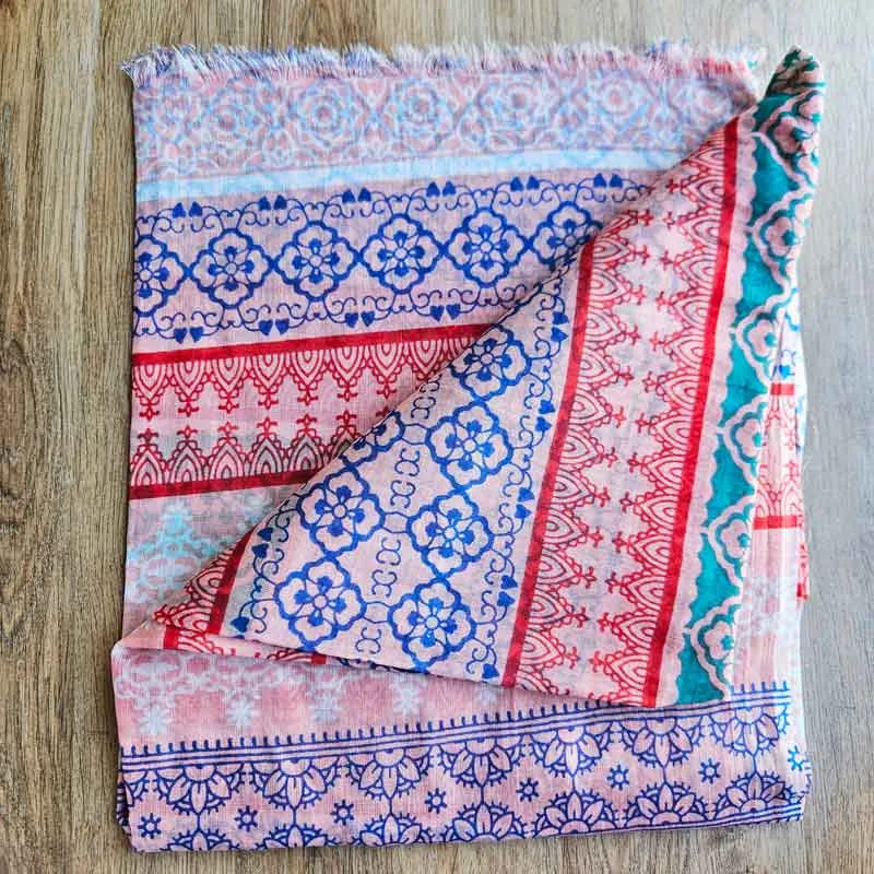 Pink, Blue & Red Patterned Scarf