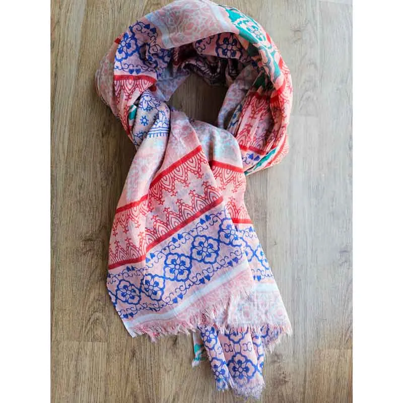 Pink, Blue & Red Patterned Scarf