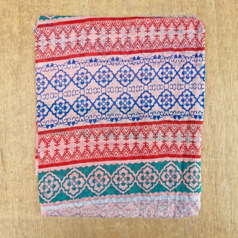 Pink, Blue & Red Patterned Scarf