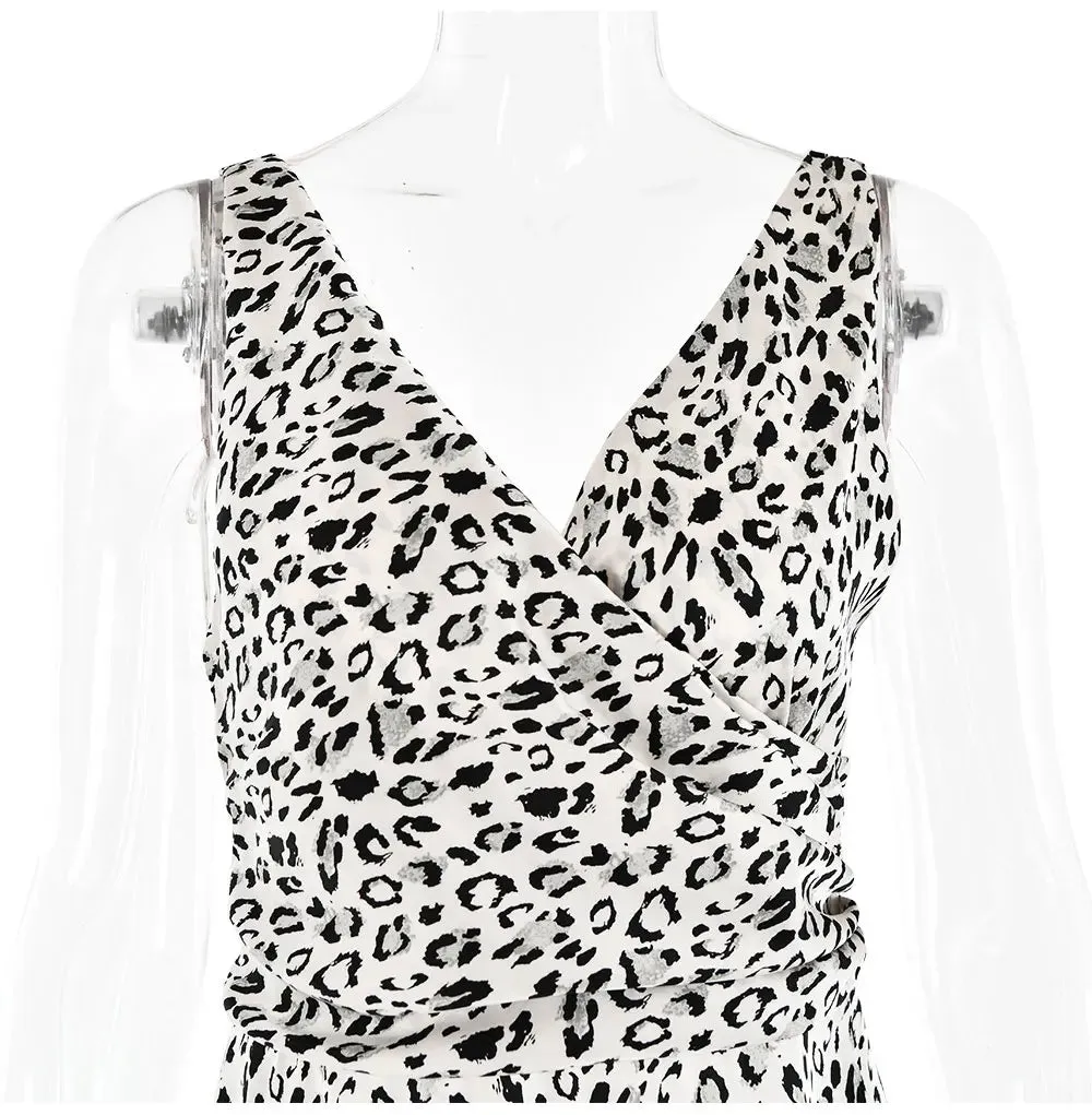 Satin Women's Elegant Leopard Print Mermaid Maxi Dress