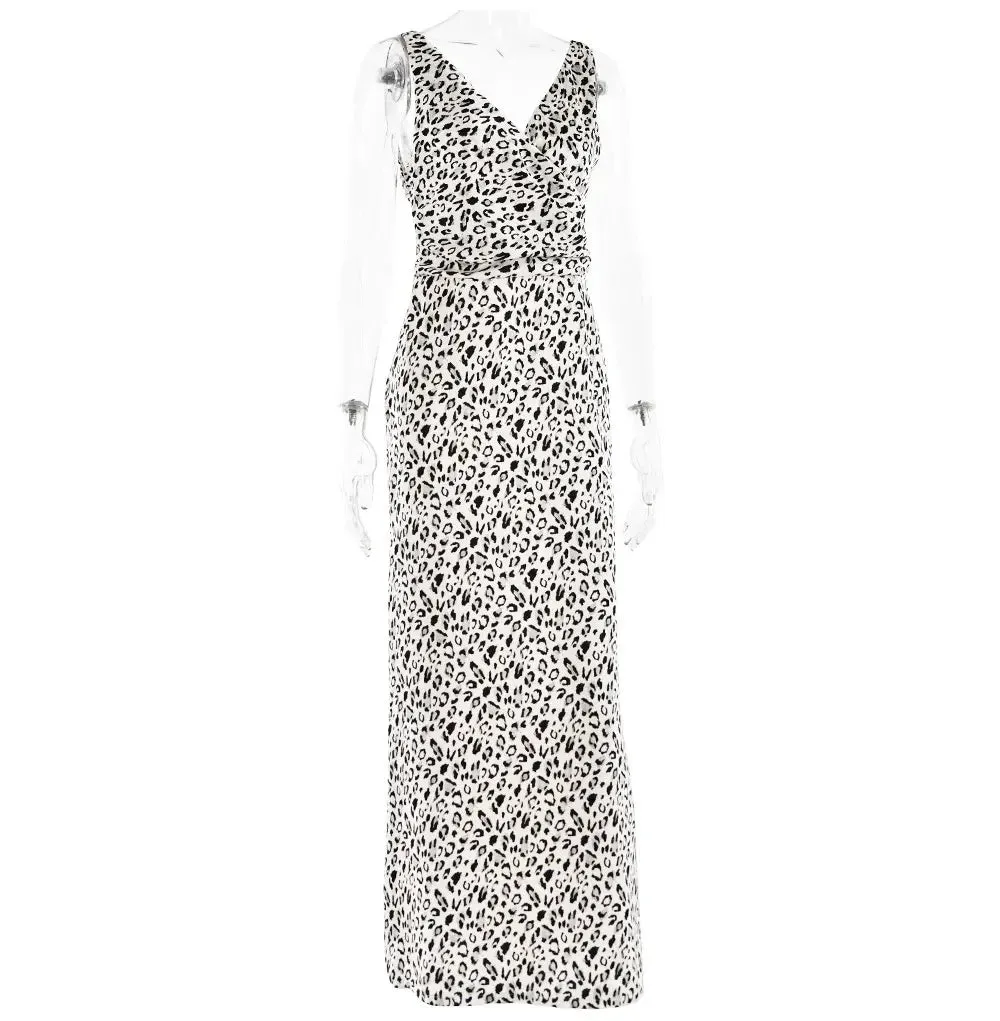 Satin Women's Elegant Leopard Print Mermaid Maxi Dress