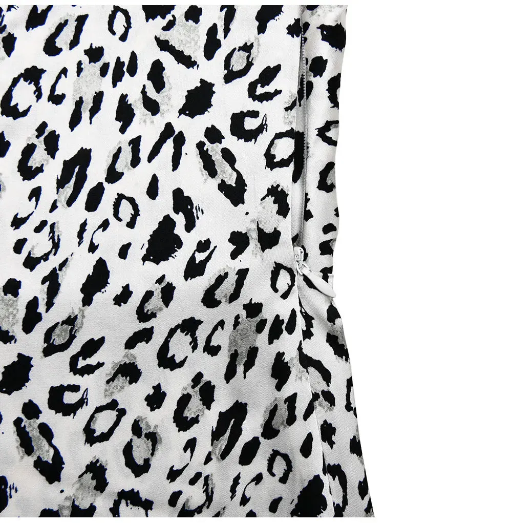 Satin Women's Elegant Leopard Print Mermaid Maxi Dress