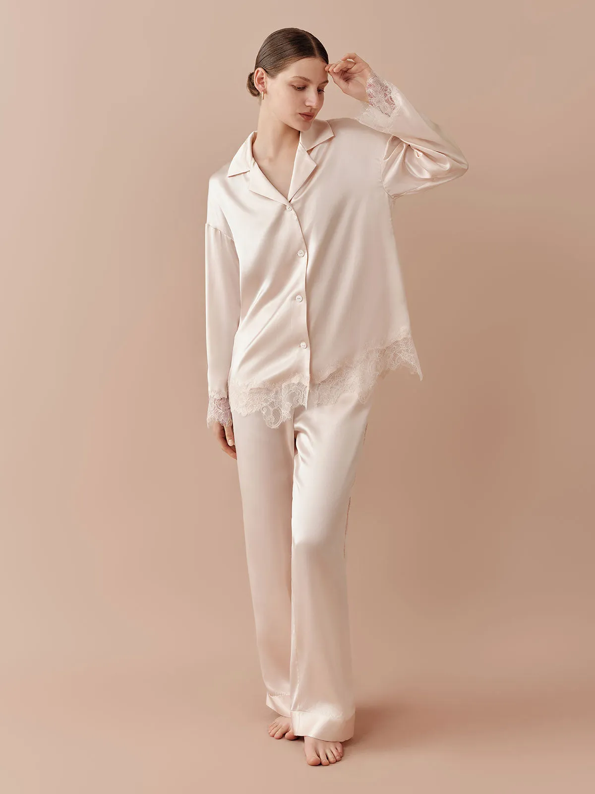 SILKINC Romantic Lace Patchwork Long Pajamas
