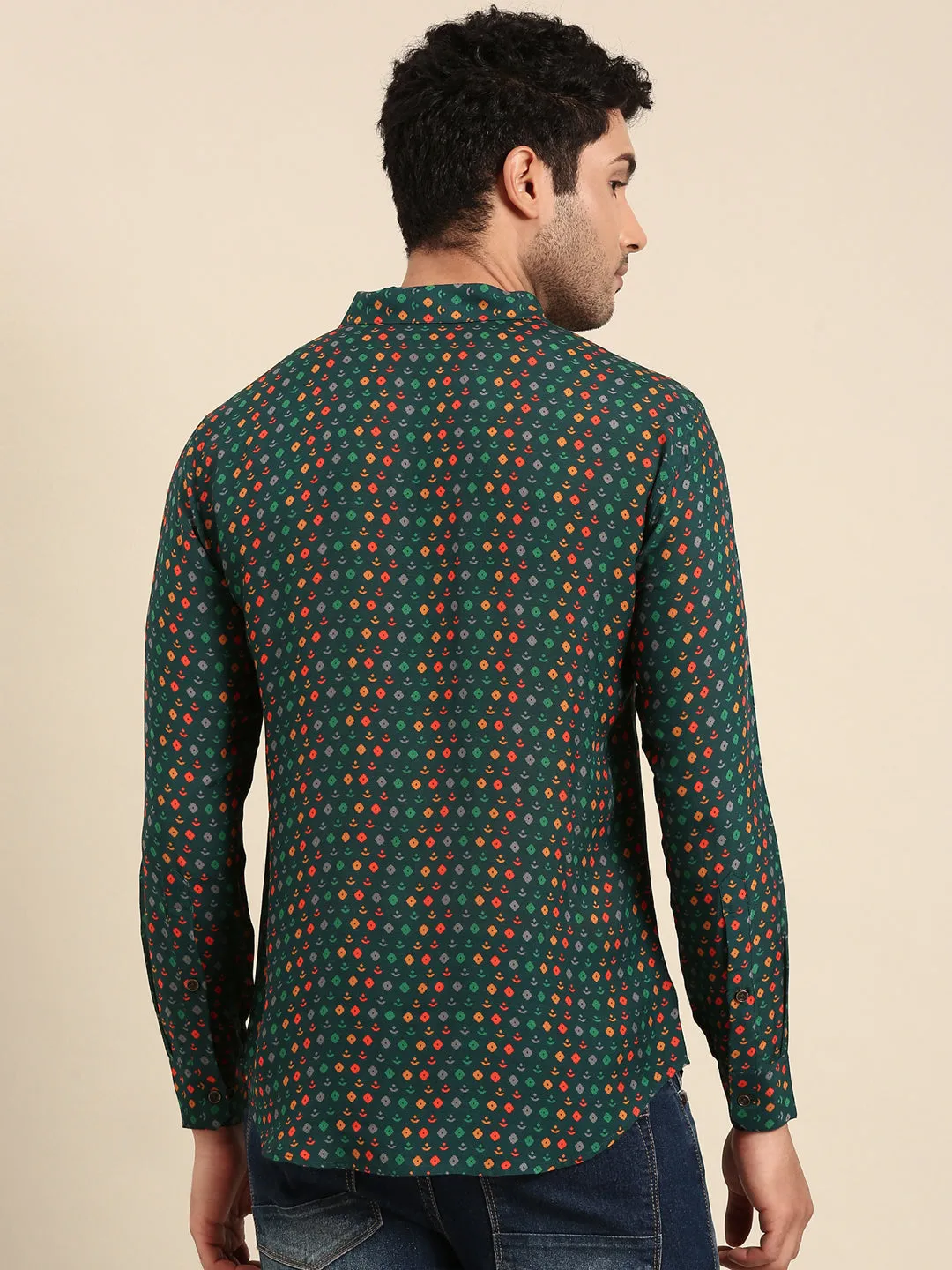 Teal Printed Muslin Shirt - MM0872