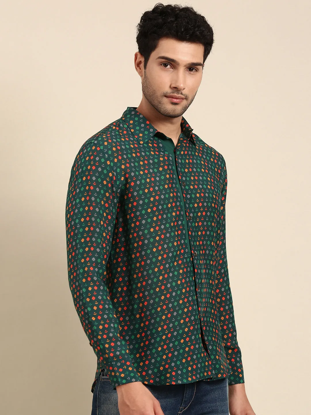 Teal Printed Muslin Shirt - MM0872