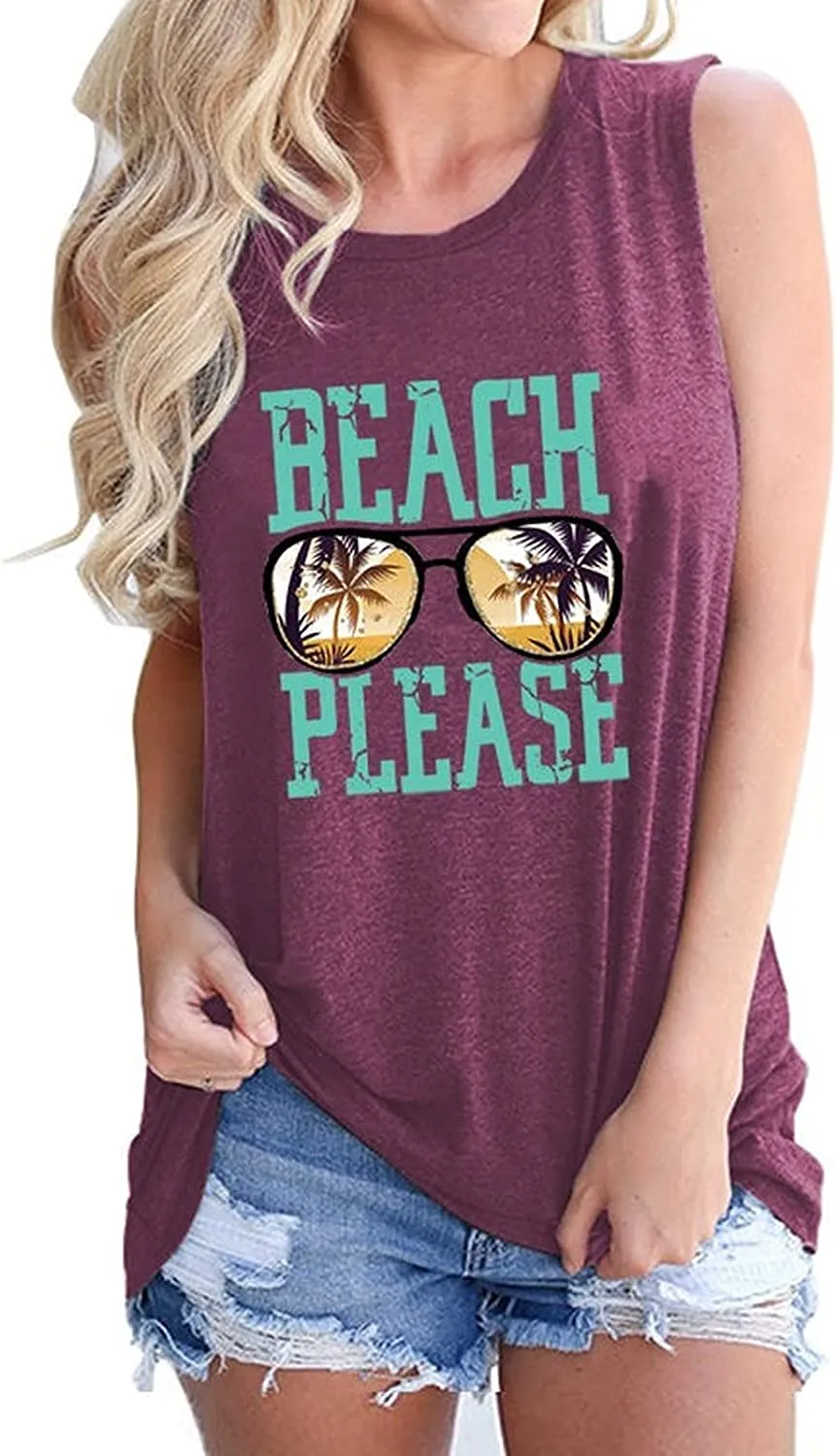 Women Beach Please Tank Top Beach Life Shirt