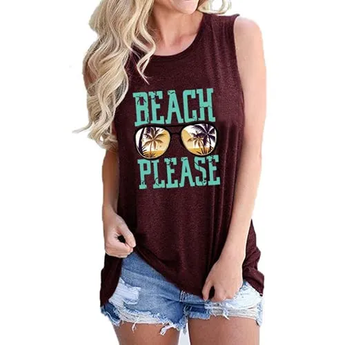 Women Beach Please Tank Top Beach Life Shirt