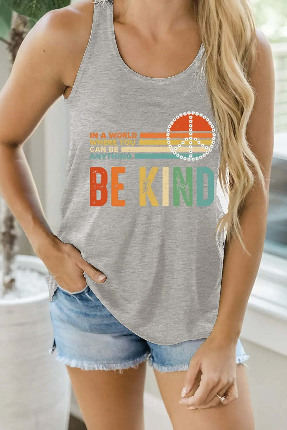 Women Kindness Peace Shirt in A World Where You Can Be Anything Be Kind Tank Tops