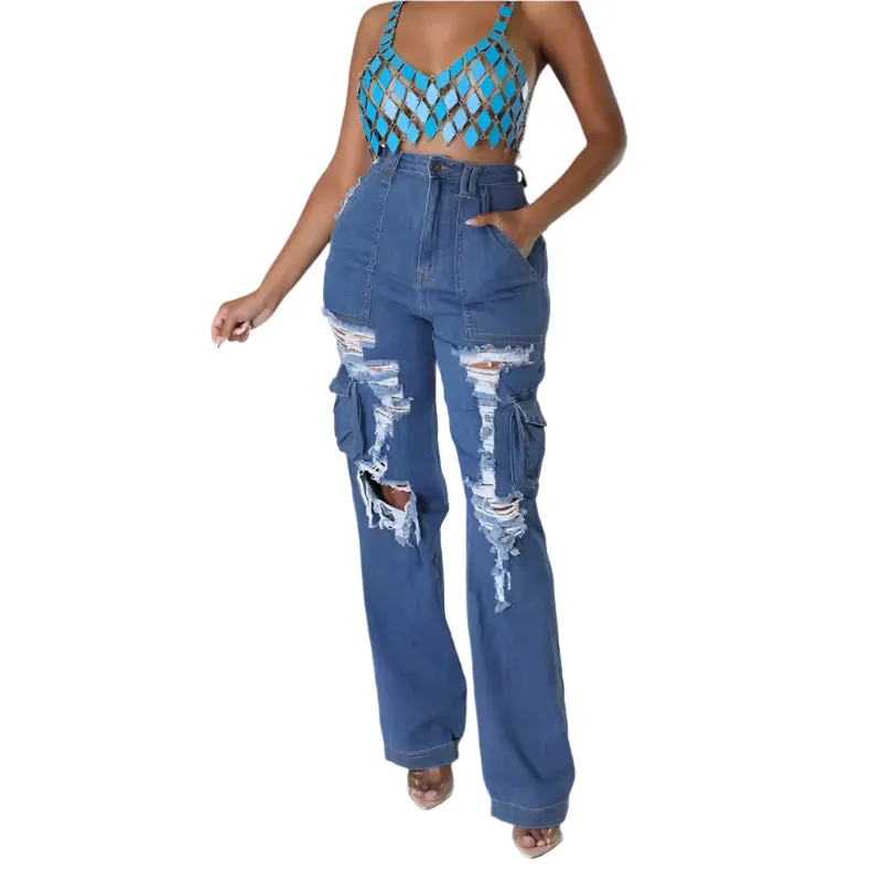 Women's Pants Ripped Stretchable Jeans