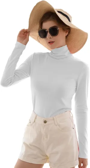 Womens Soft Cotton Long Sleeve Mock Turtleneck Shirts Tops Stretch Underscrubs Layer Tee Tops