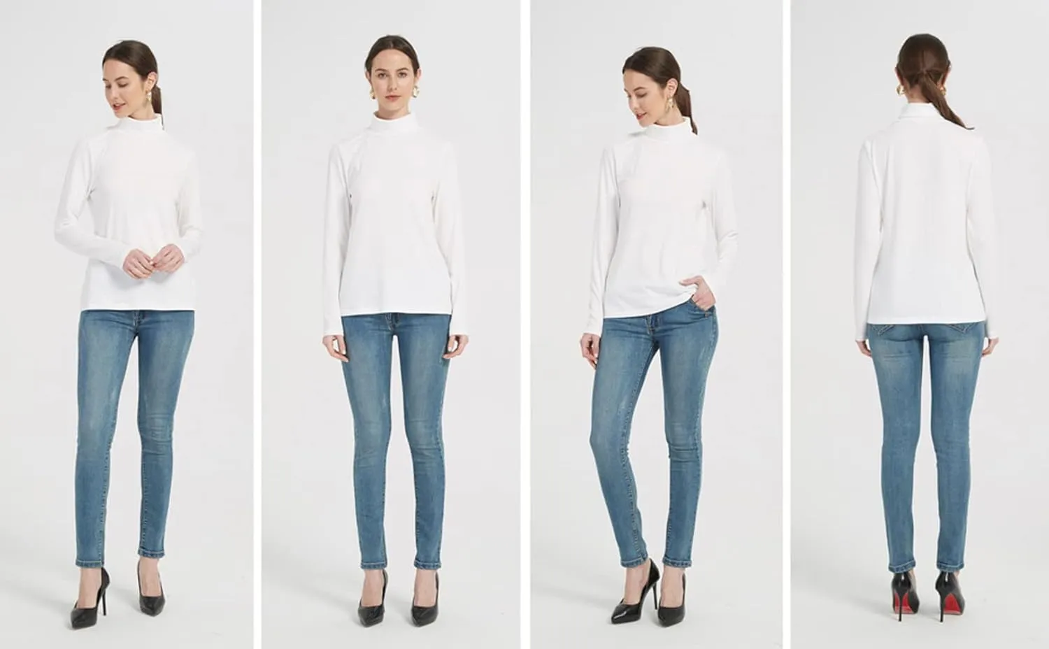 Womens Soft Cotton Long Sleeve Mock Turtleneck Shirts Tops Stretch Underscrubs Layer Tee Tops