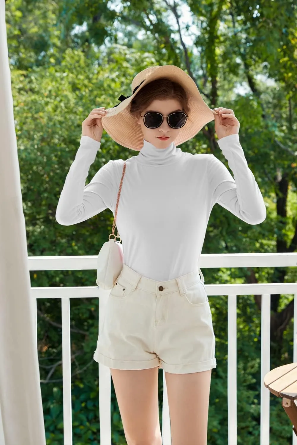 Womens Soft Cotton Long Sleeve Mock Turtleneck Shirts Tops Stretch Underscrubs Layer Tee Tops